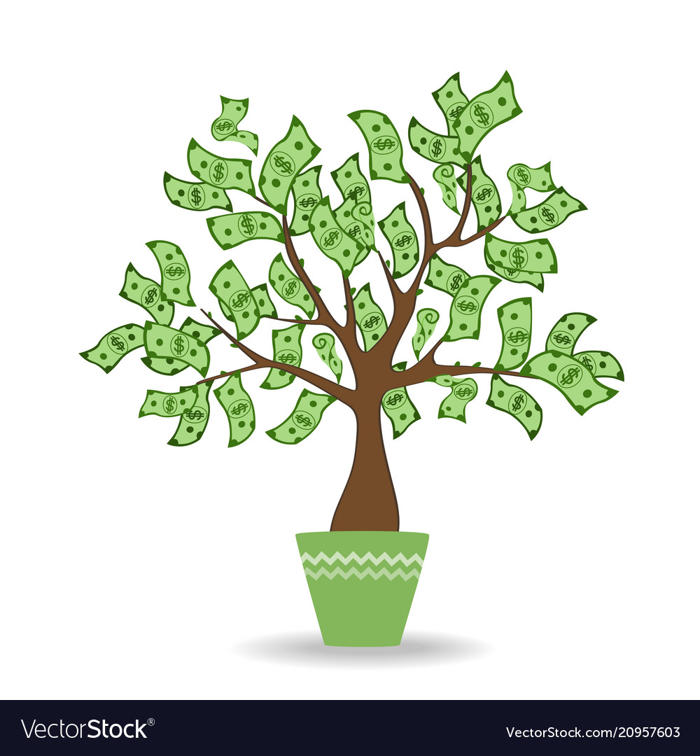 Money tree in green ceramic pot green cash Vector Image