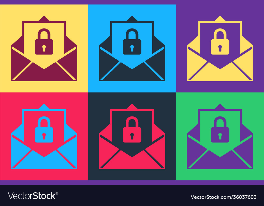 Pop art secure mail icon isolated on color vector image Pop art secure mail icon isolated on color