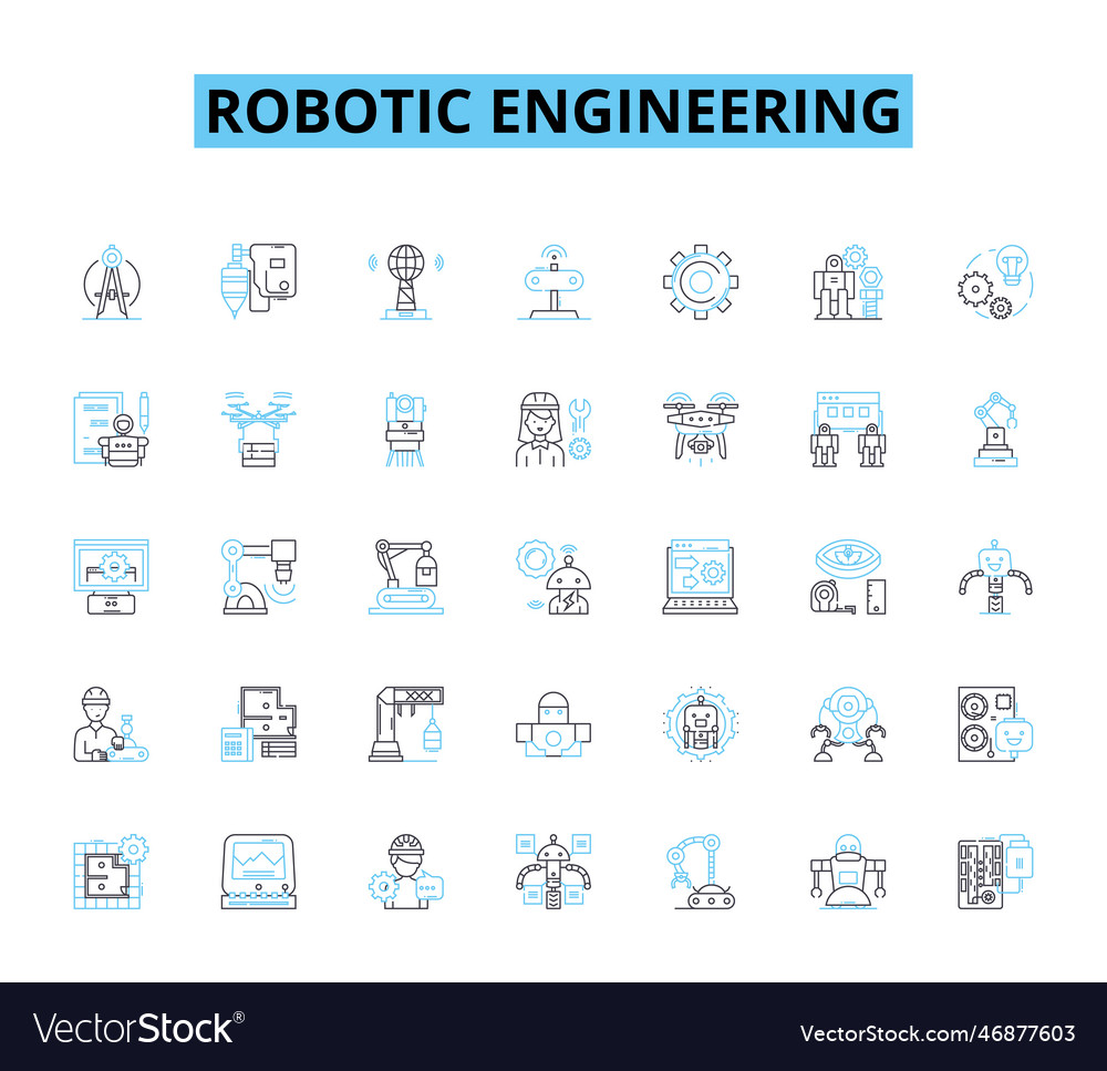 Robotic engineering linear icons set automation vector image Robotic engineering linear icons set automation