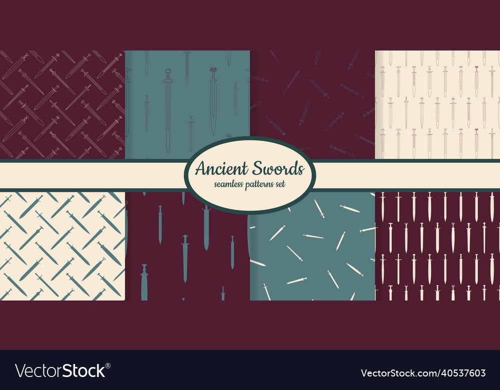 Seamless patterns with ancient swords vector image Seamless patterns with ancient swords