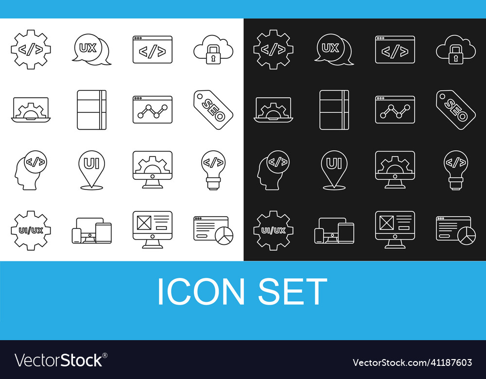 Set line website statistic front end development vector image Set line website statistic front end development