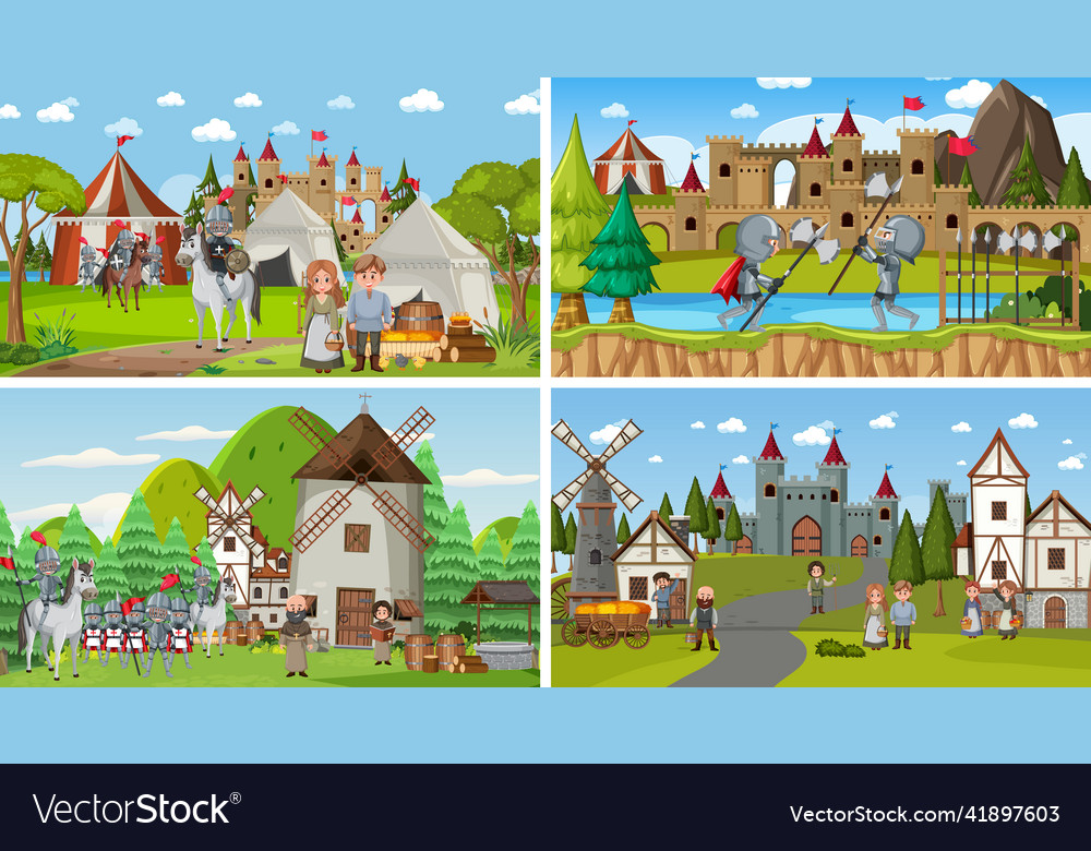 Set of different scene medieval