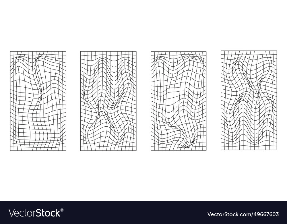 Set of distorted black mesh retrowave synthwave