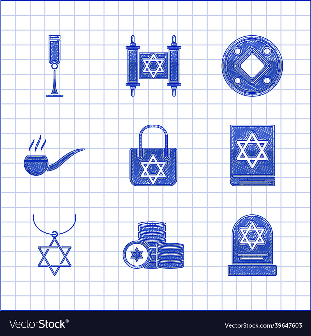 Set Shopping Bag With Star Of David Jewish Coin Vector Image