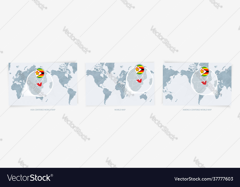 Three versions world map with enlarged