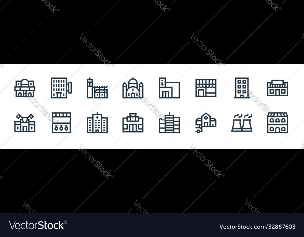 Urban building line icons linear set quality