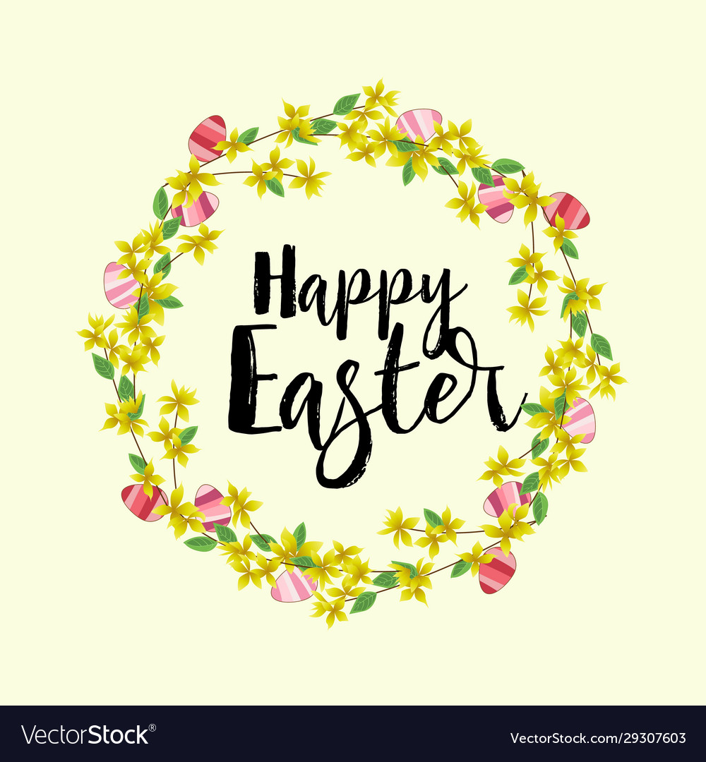 Yellow flowers card happy easter Royalty Free Vector Image