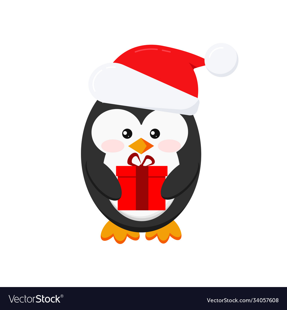 Süße Weihnachten Pinguin Junge mit roten x-mas Geschenk