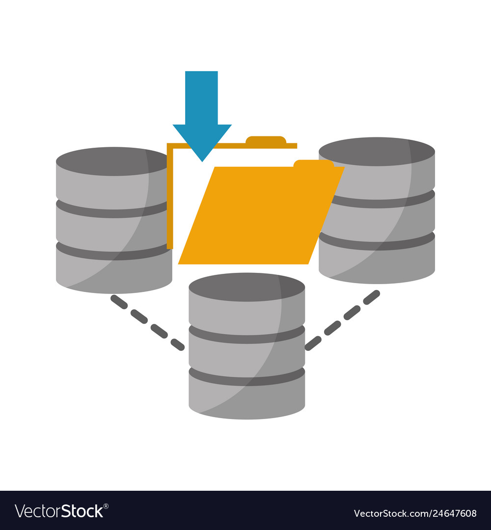 Rechenzentrumsscheiben mit Ordner isolierte Icon vector image Rechenzentrumsscheiben mit Ordner isolierte Icon