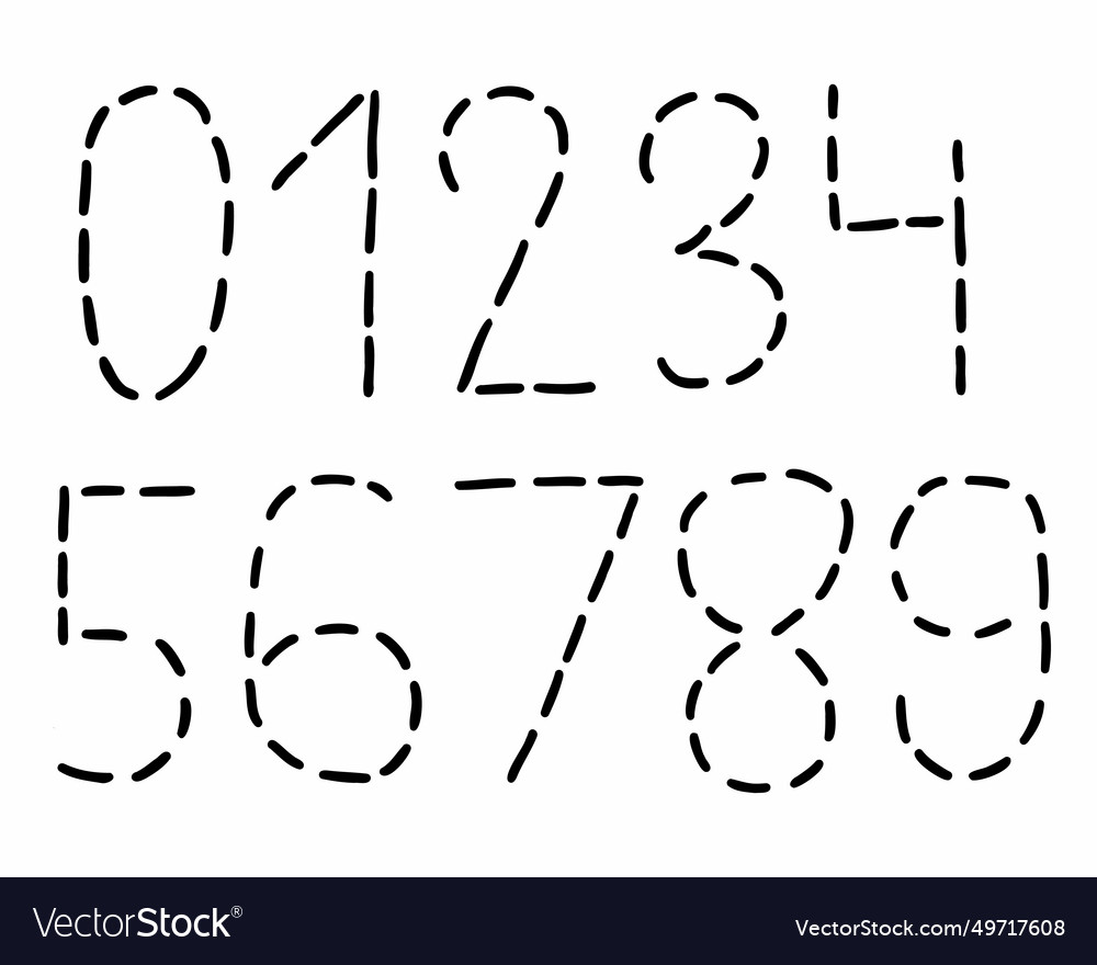 Dotted dash black digits numbers font from 0 to 9 vector image Dotted dash black digits numbers font from 0 to 9