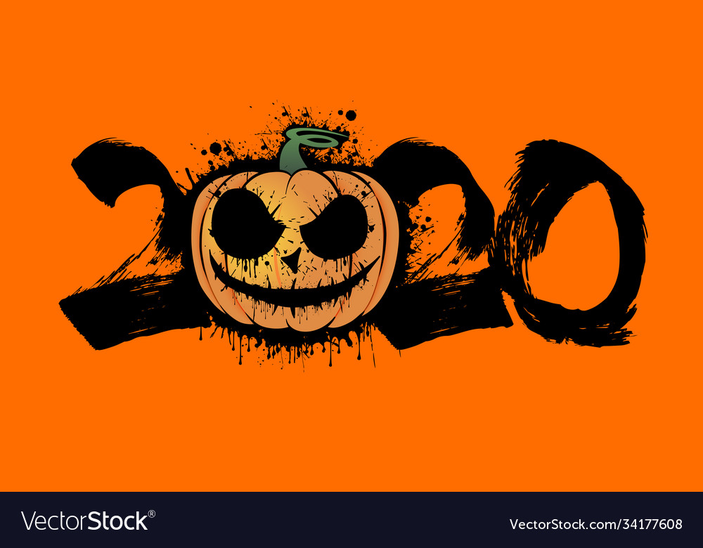 Number 2020 and halloween pumpkin