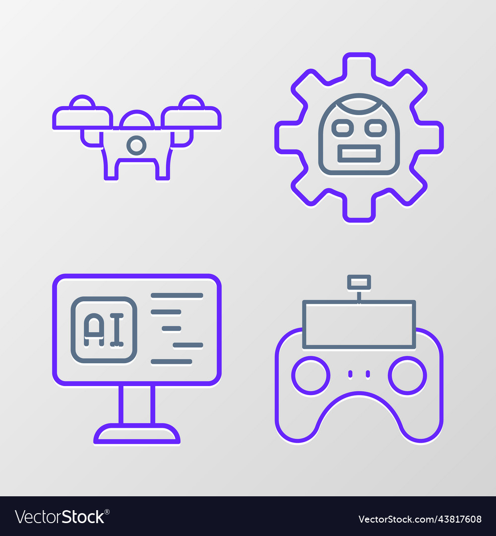 Set line remote control software robot and drone vector image Set line remote control software robot and drone