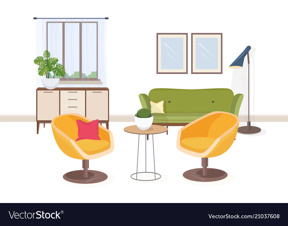 Stylish Interior Of Living Room Or Salon Full Of Vector Image