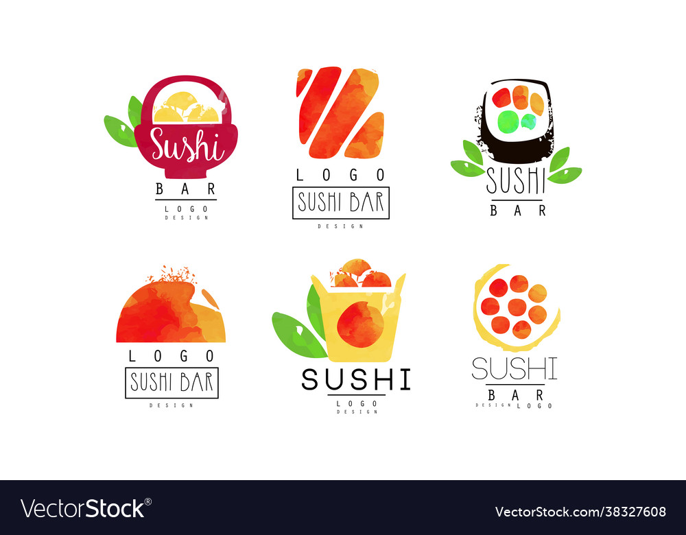 Sushi bar logo design set japanese food