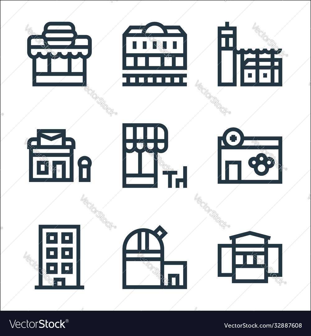 Urban building line icons linear set quality Vector Image Urban building line icons linear set quality
