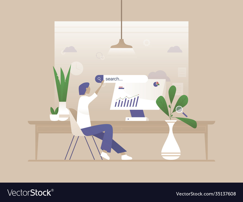 Worker man searching on web Royalty Free Vector Image