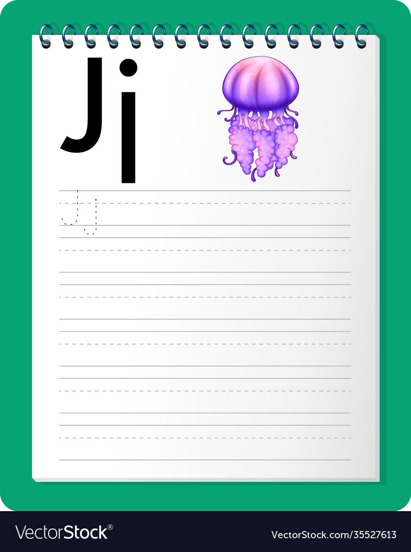 Alphabet tracing worksheet with letter j and j Vector Image