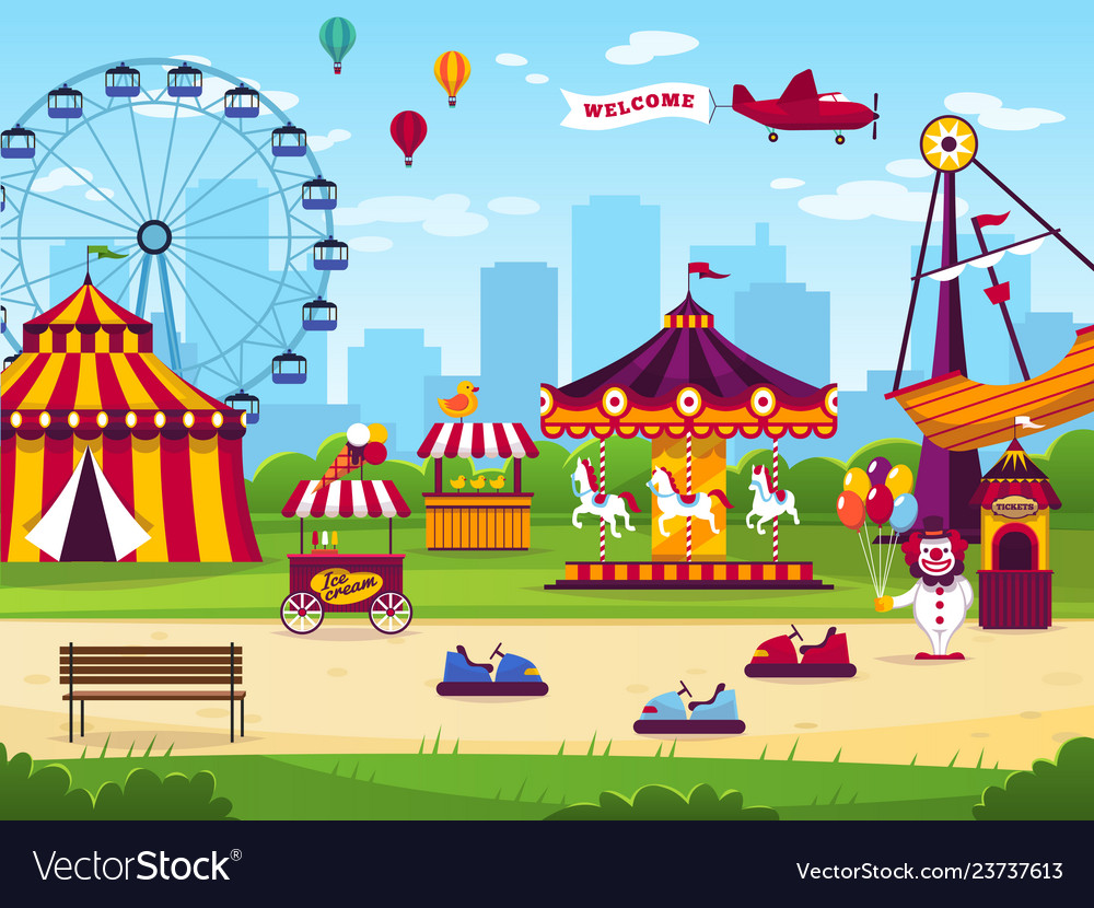 Amusement park attractions entertainment joyful Vector Image