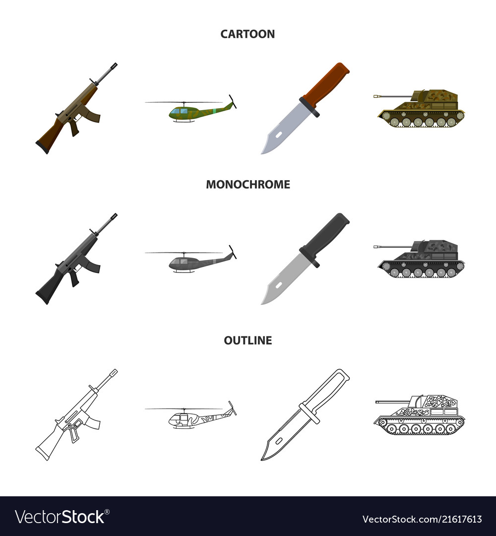 Assault rifle m16 helicopter tank combat knife Vector Image