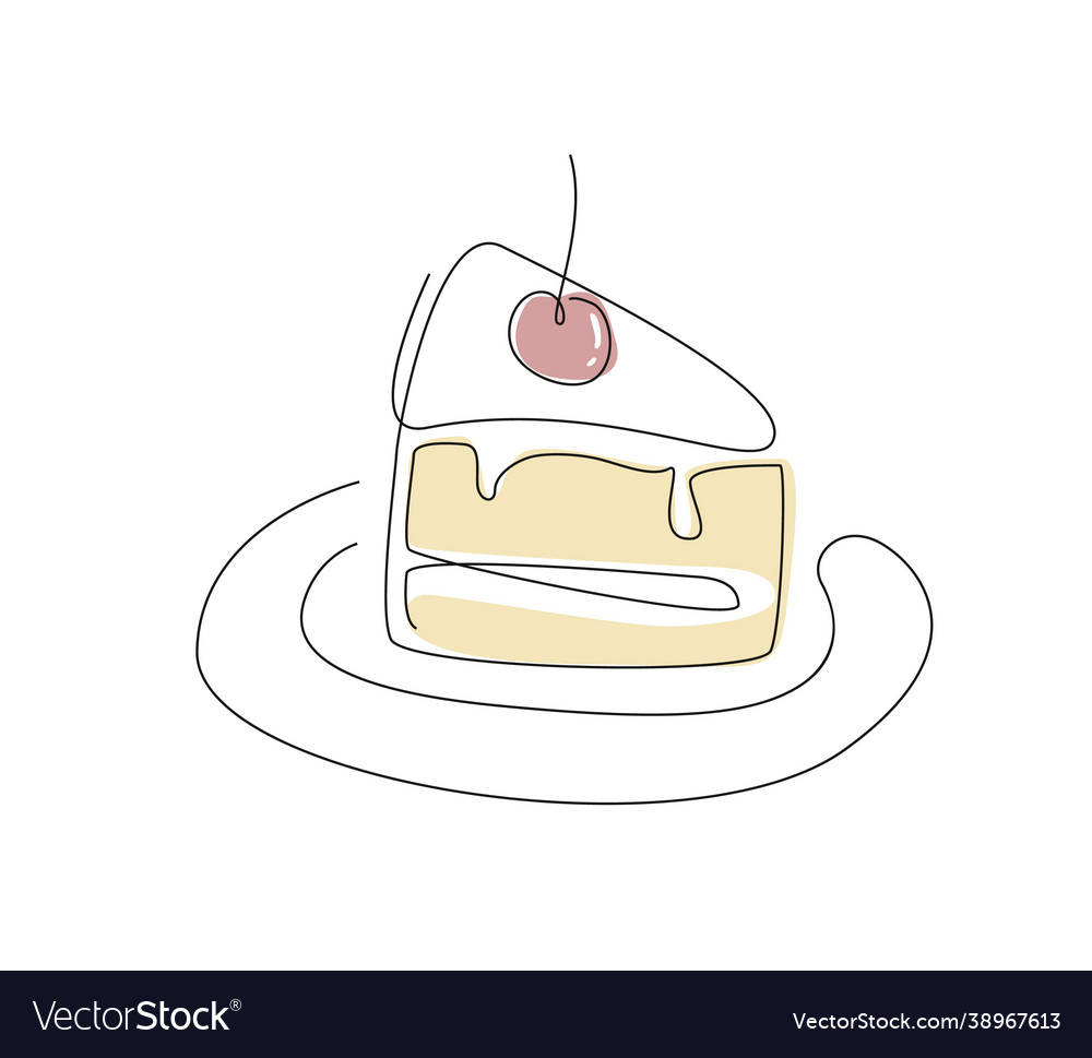 Cake line art one pie continuous food