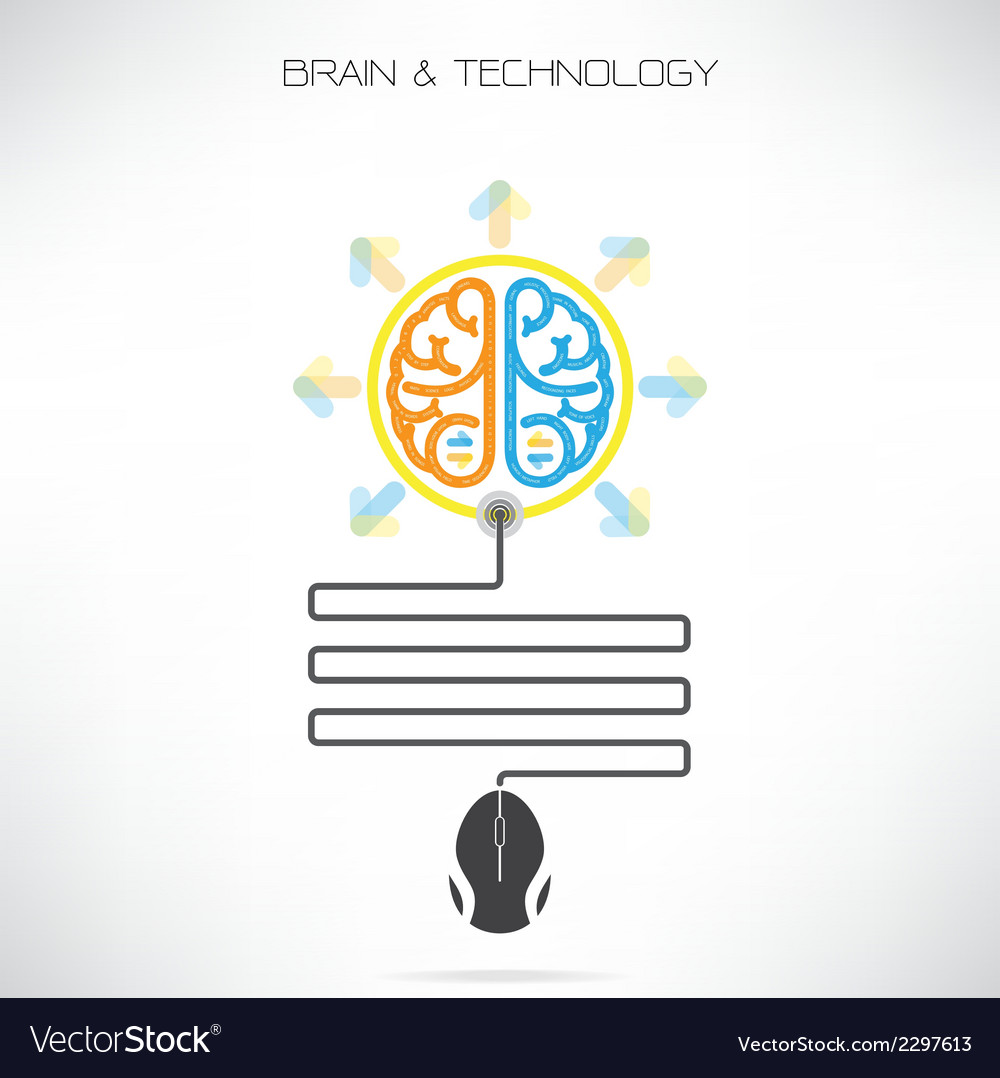 Creative brian symbol with computer mouse sign