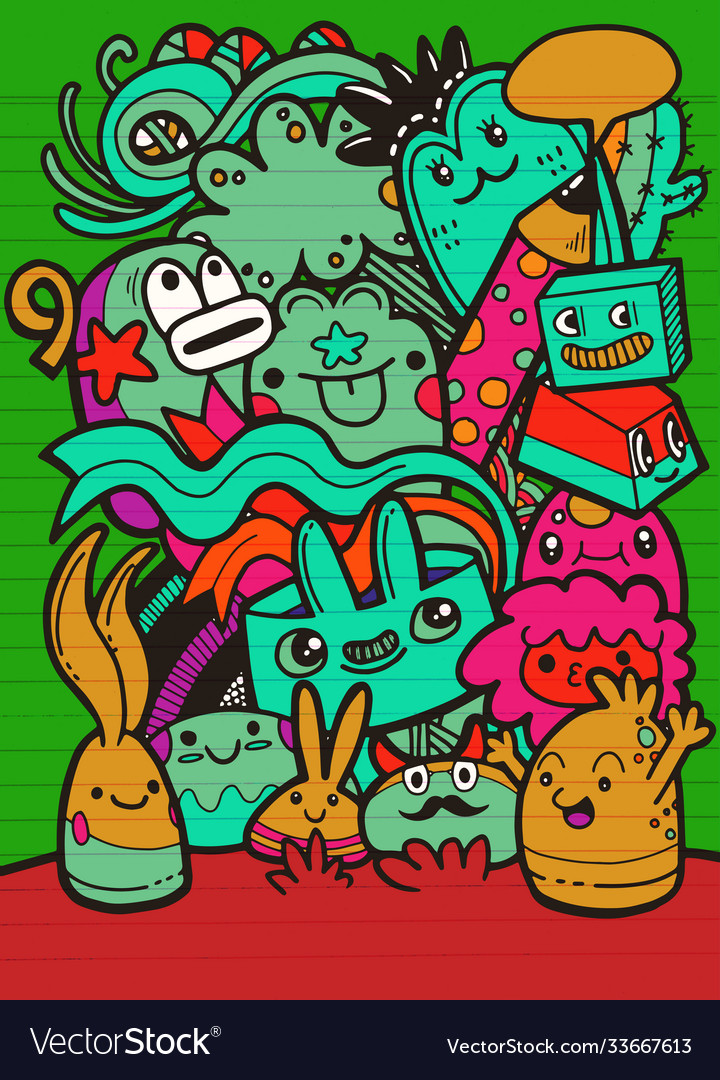 Cute cartoon monstershipster hand drawn crazy Vector Image