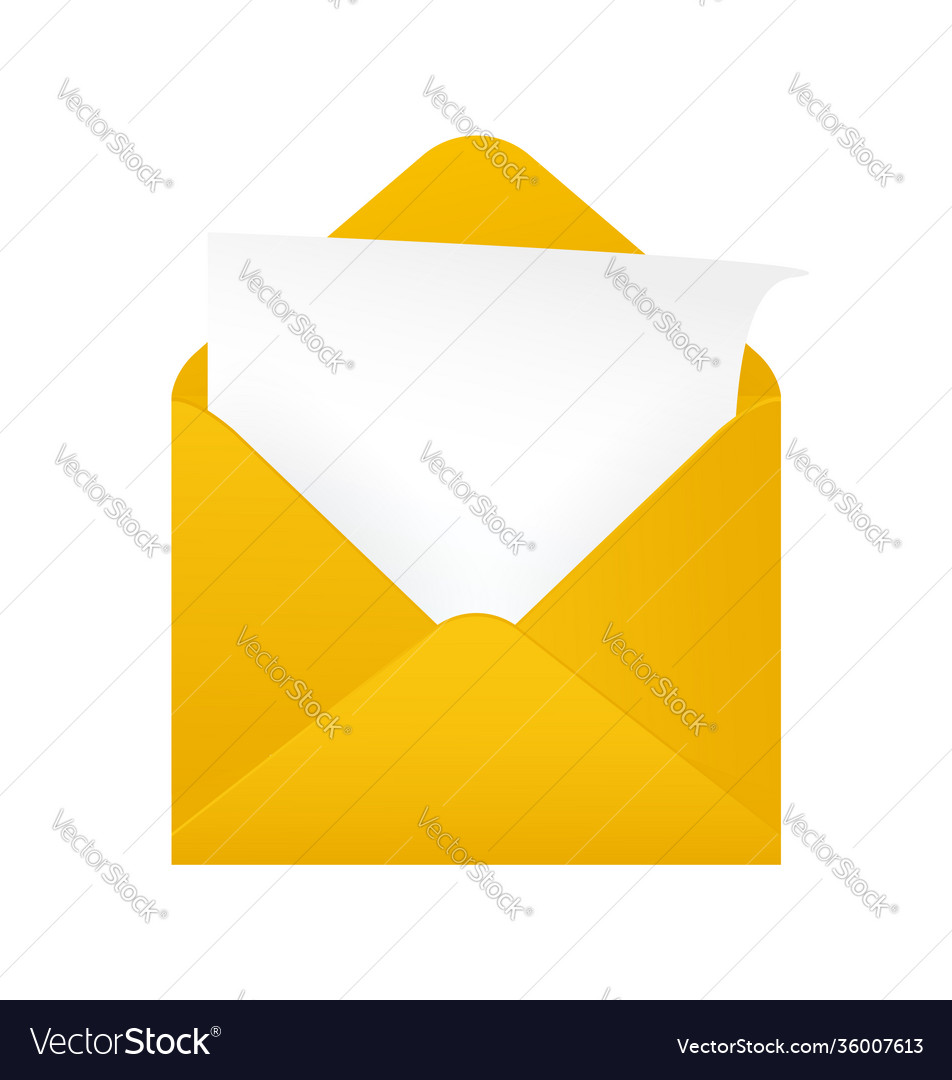 Envelope with paper in realistic style on white Vector Image Envelope with paper in realistic style on white