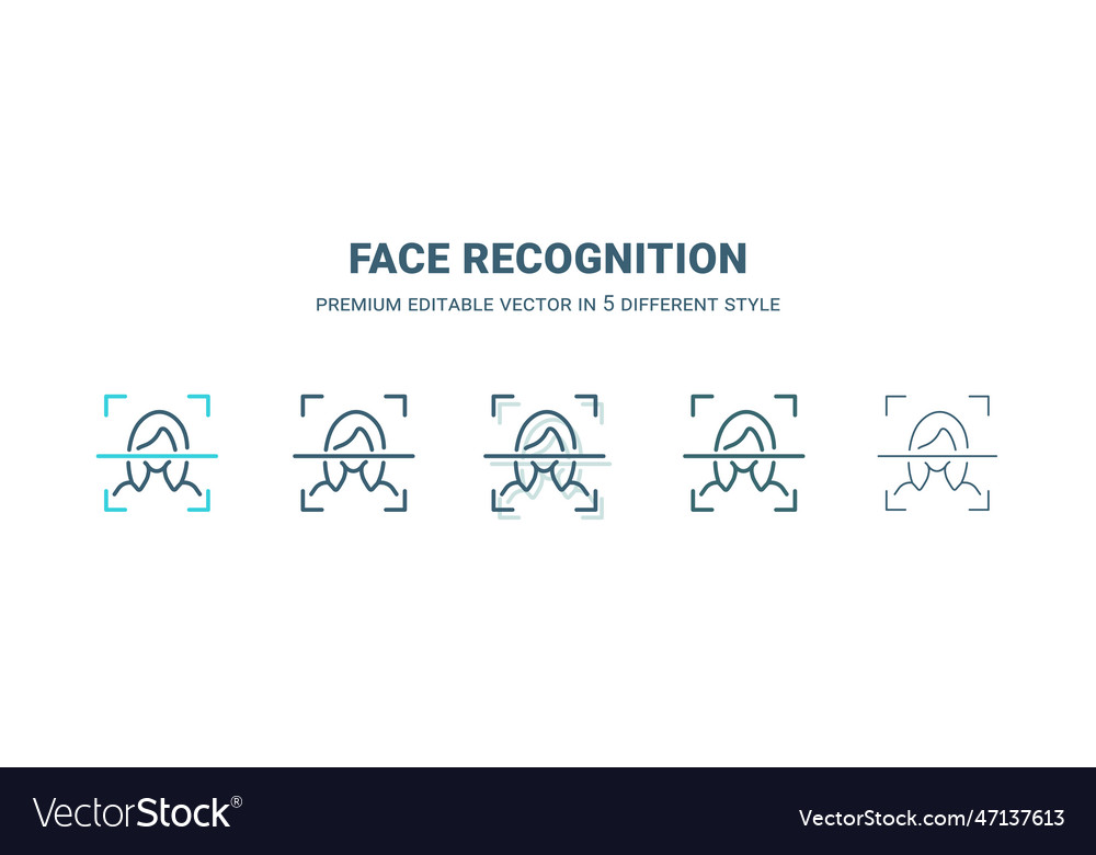 Face recognition icon in 5 different style vector image Face recognition icon in 5 different style