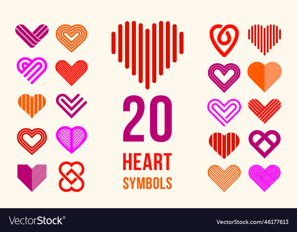 Hearts geometric linear logos icons or logotypes