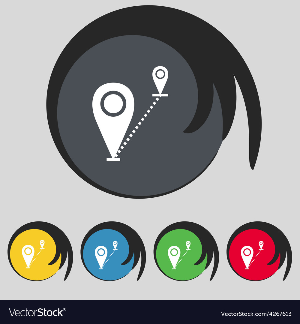 Map pointer icon sign symbol on five colored
