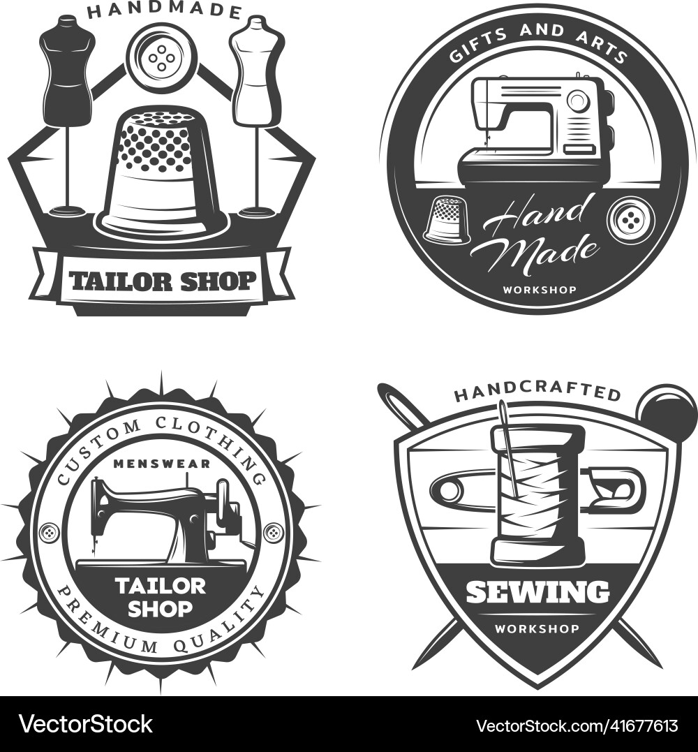 Monochrome tailor emblems set Royalty Free Vector Image
