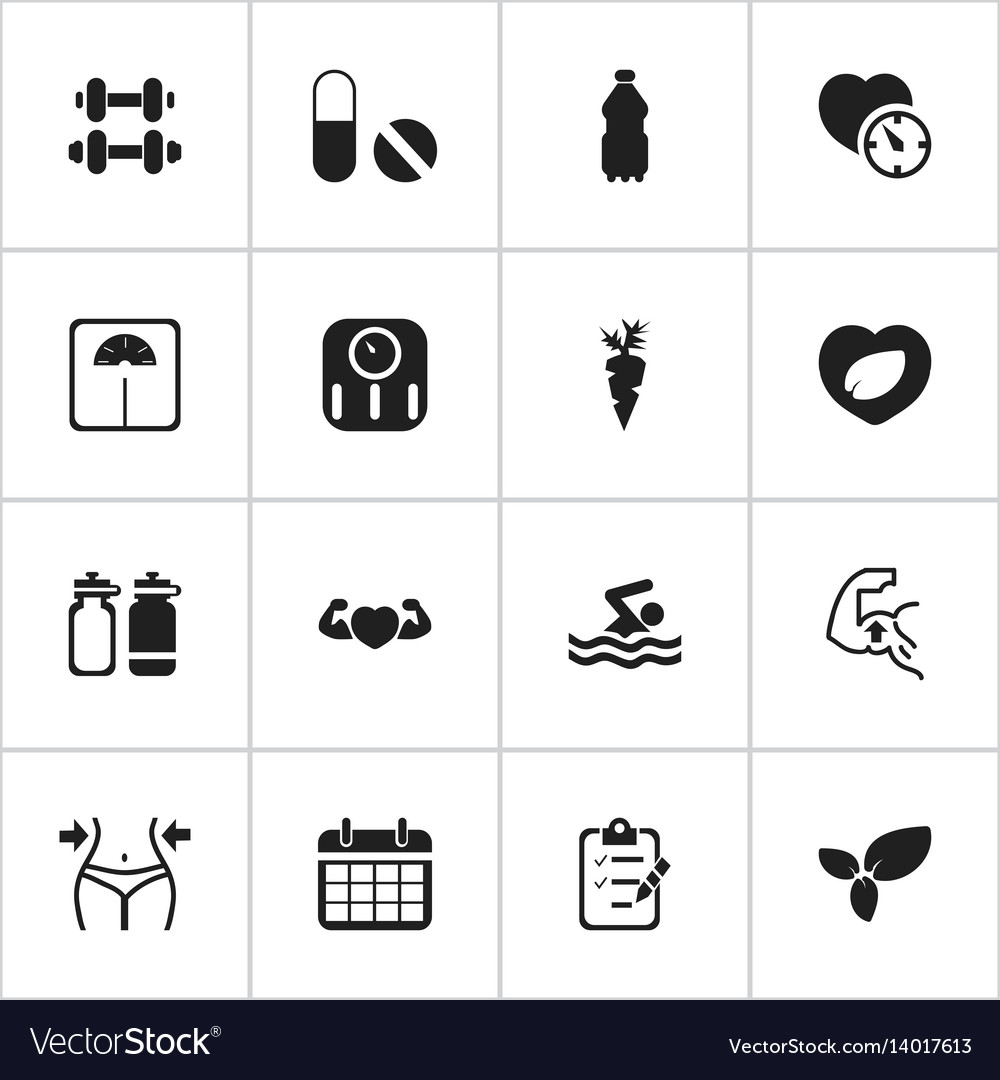 Set of 16 editable exercise icons includes