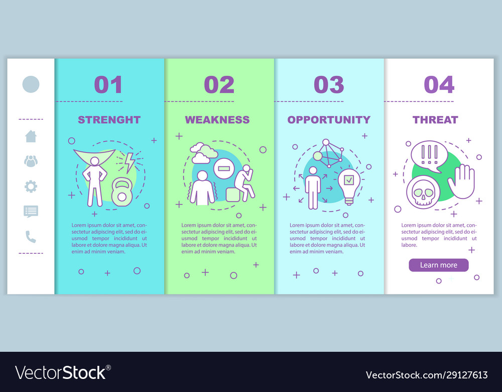 Swot analysis onboarding mobile web pages vector image Swot analysis onboarding mobile web pages