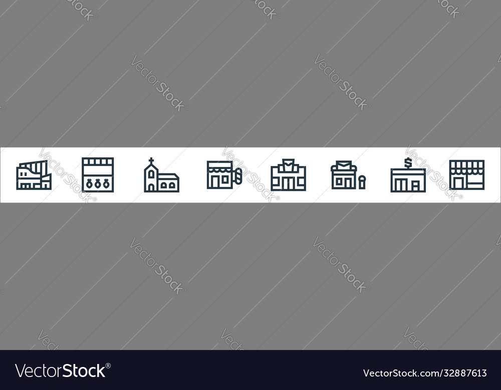 Urban building line icons linear set quality vector image Urban building line icons linear set quality