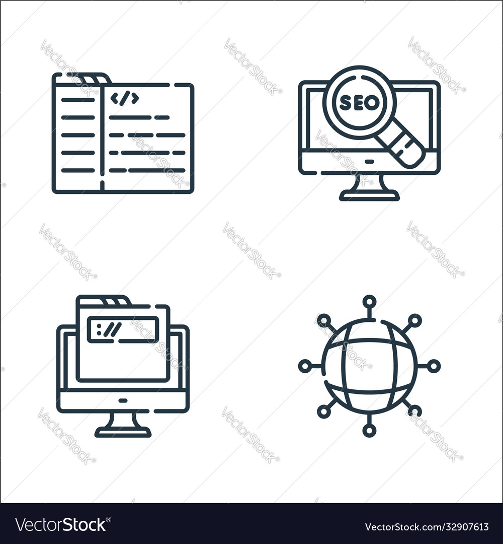 Web development line icons linear set quality vector image Web development line icons linear set quality