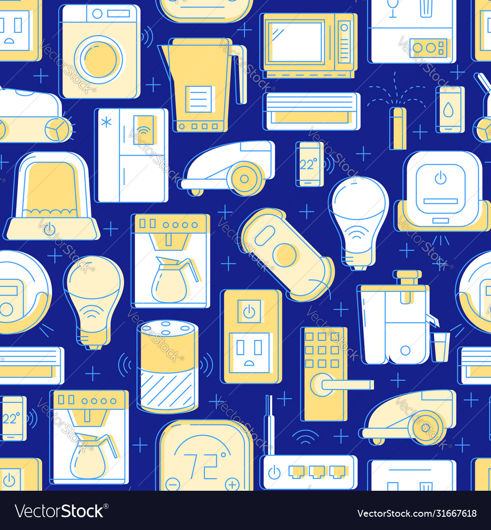 Automated home seamless pattern in colored line vector image Automated home seamless pattern in colored line