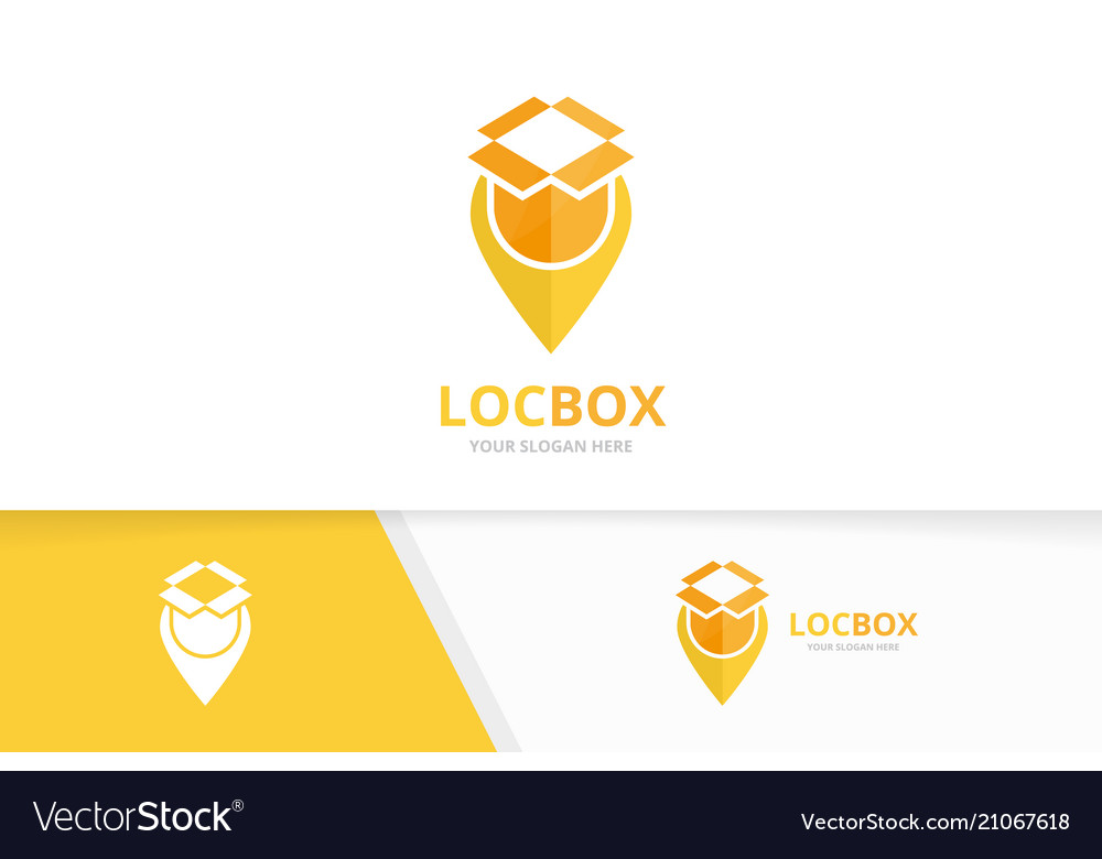 Box and map pointer logo combination