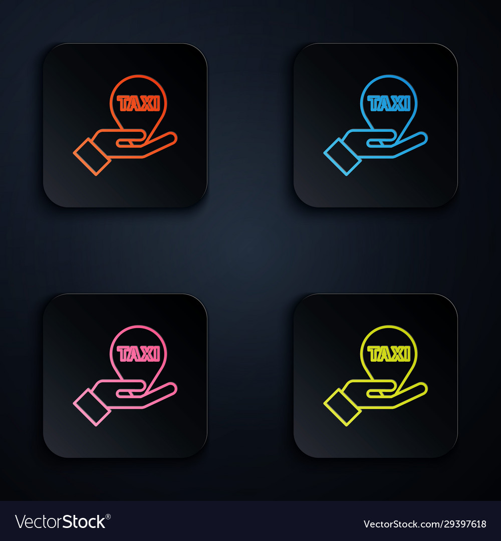 Color neon line hand on map pointer with taxi icon