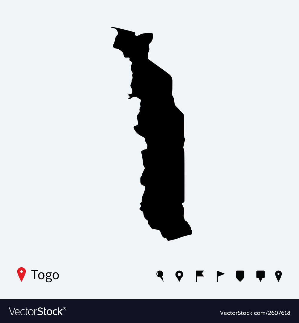 Detailed Togo Map with Navigation Pins