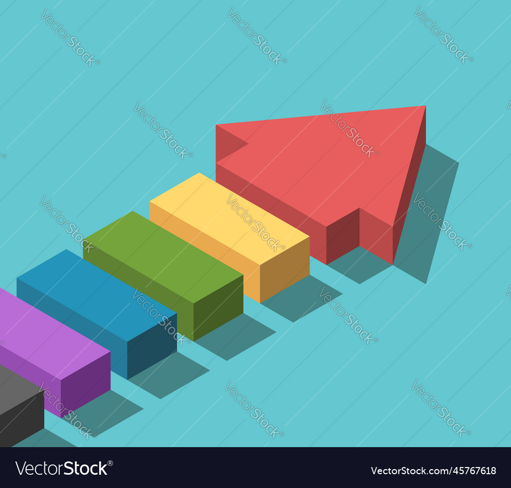 Isometric multicolor segmented arrow vector image Isometric multicolor segmented arrow