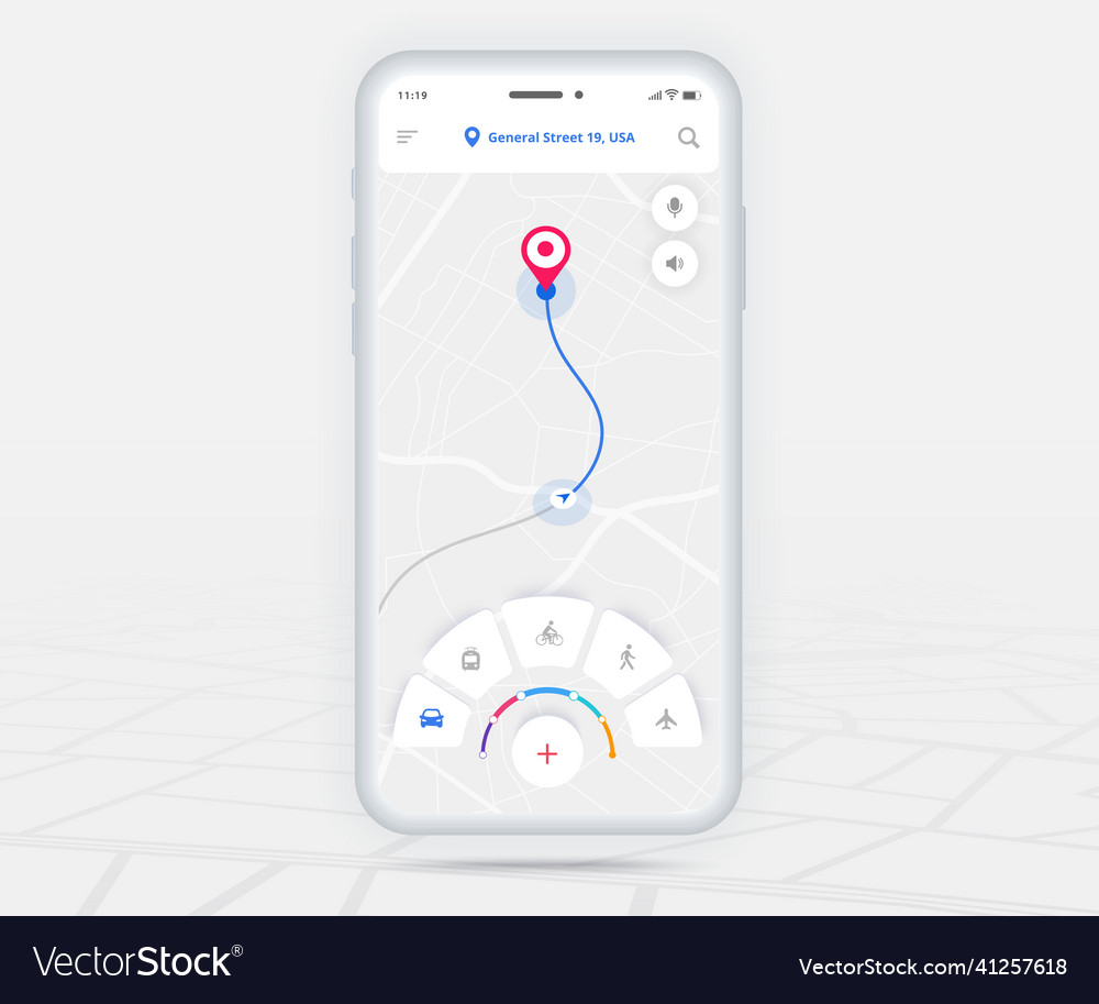 Map gps navigation app ux ui concept mobile vector image Map gps navigation app ux ui concept mobile