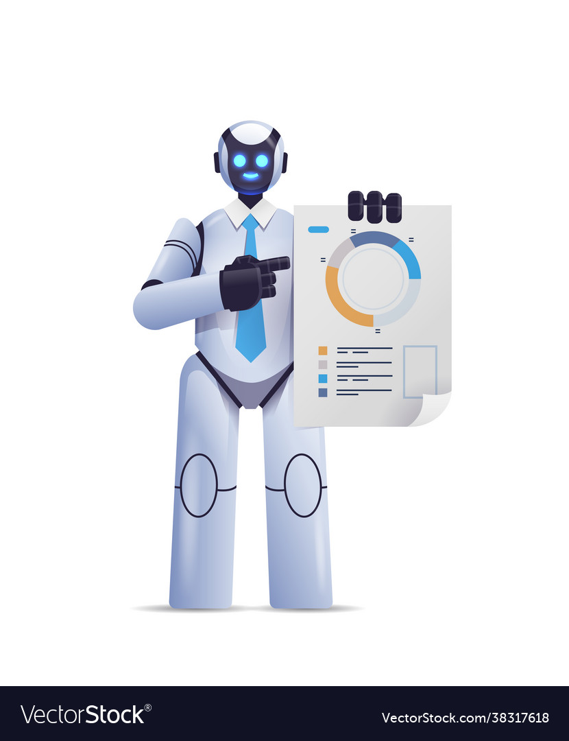 Modern robot analyzing statistics diagram