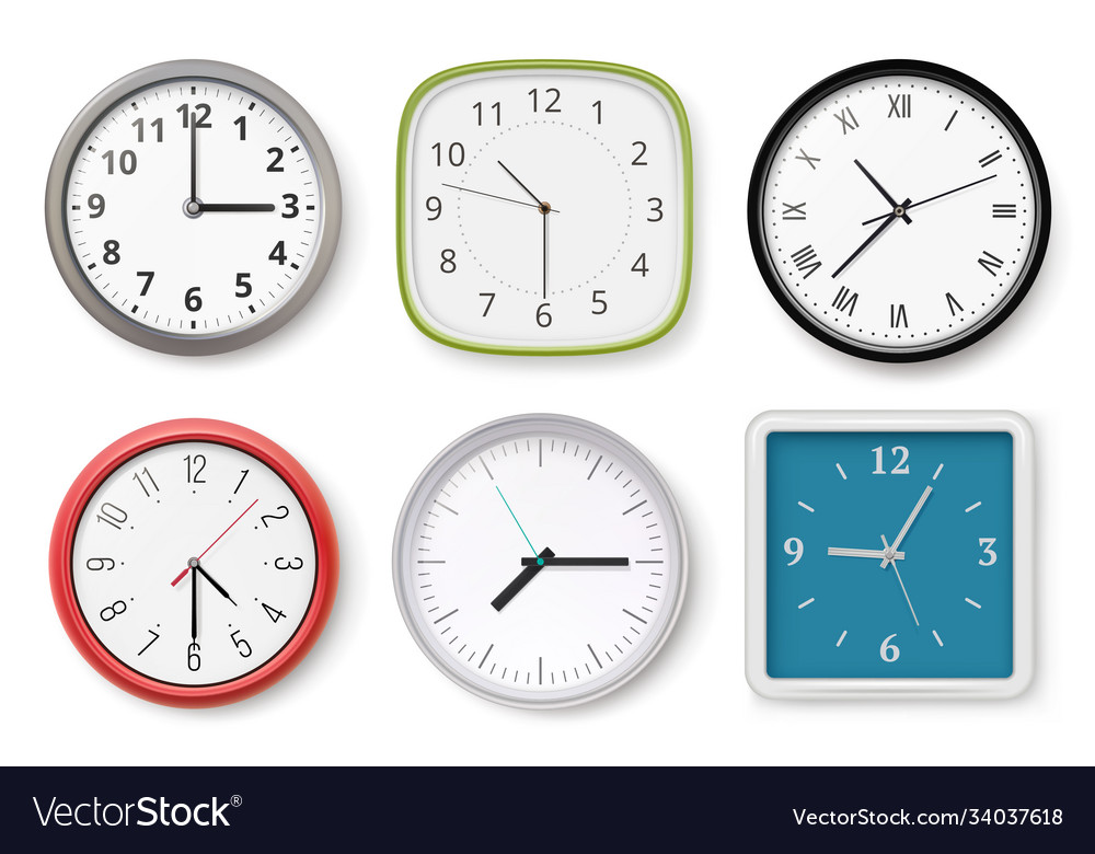 Realistic clocks modern wall clocks business Vector Image