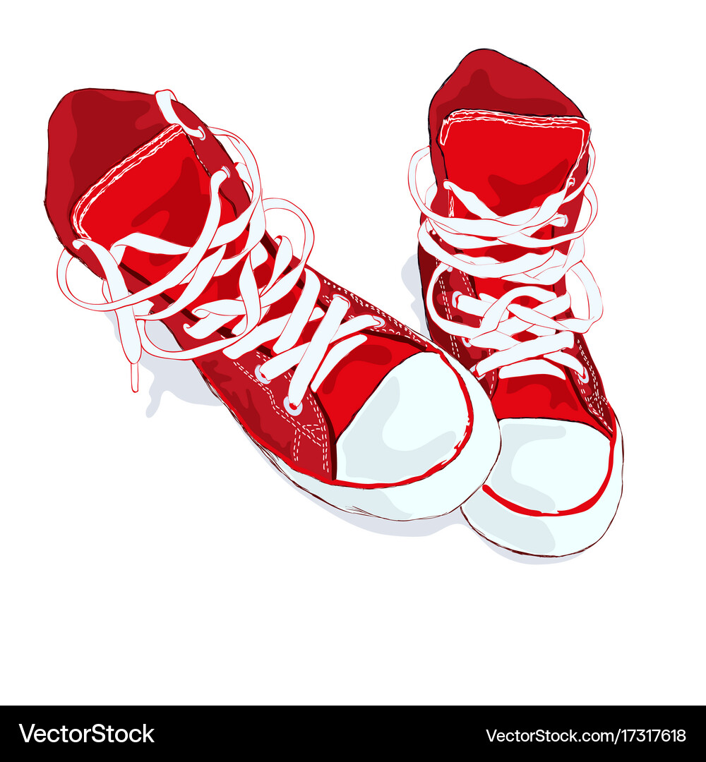 Red sneakers on white background Royalty Free Vector Image