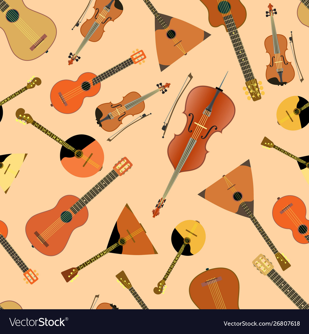 Seamless stringed instruments tools vector image Seamless stringed instruments tools