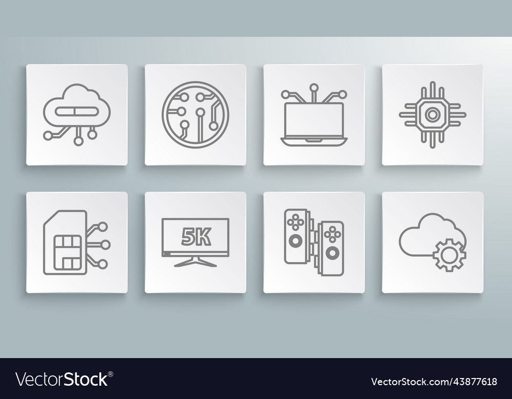 Set line sim card processor monitor display vector image Set line sim card processor monitor display