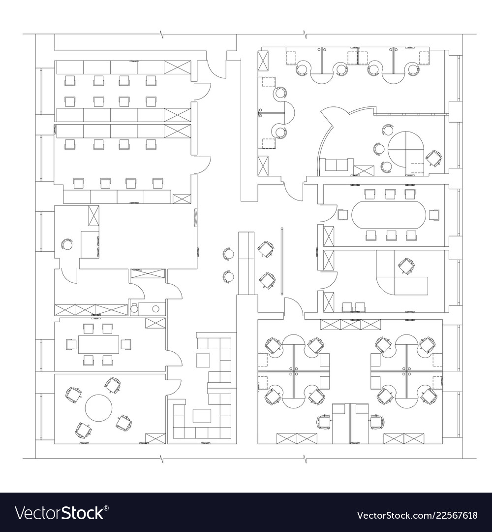 Standard office furniture symbols on floor plans