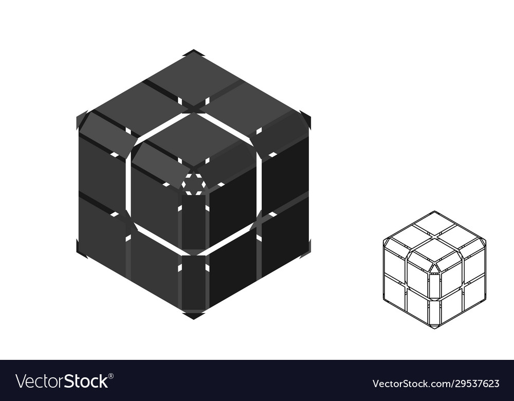 Abstract polygonal broken cube 3d isometric