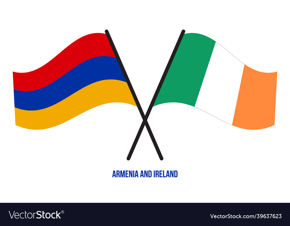Armenia and ireland flags crossed waving flat vector image Armenia and ireland flags crossed waving flat