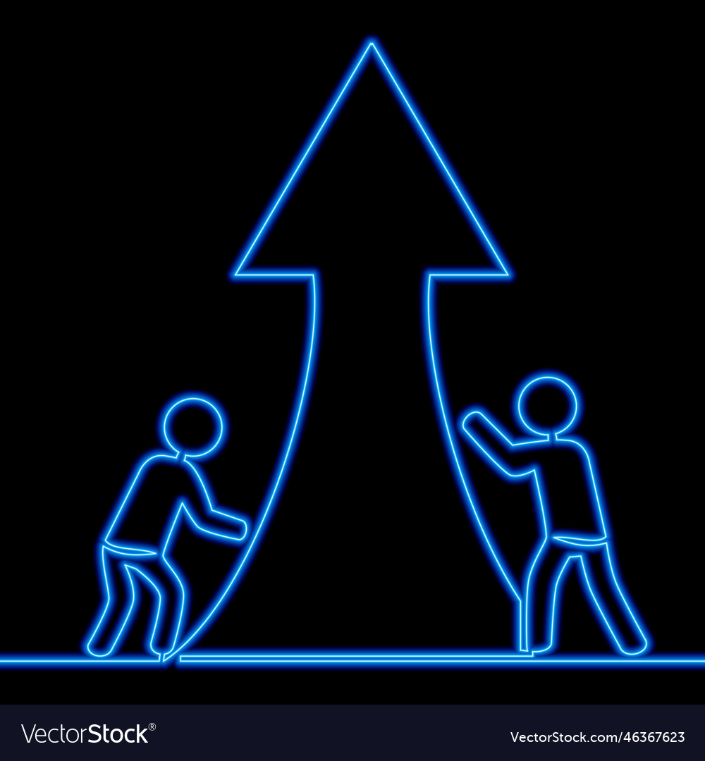 Continuous line drawn group lifting up arrow neon